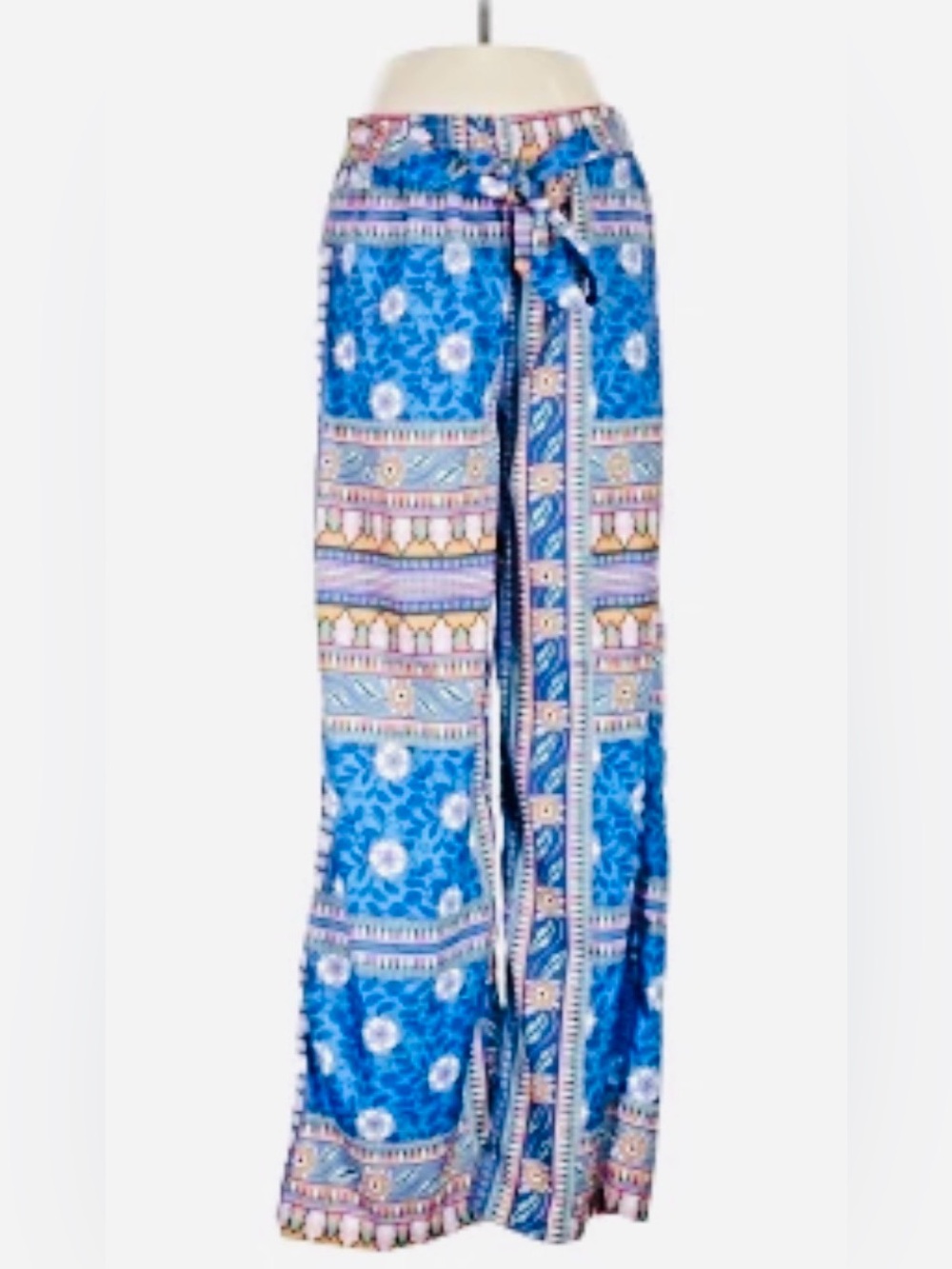 Rachel Zoe Blue Floral & Multi-Print Wide-Leg Pants size M
